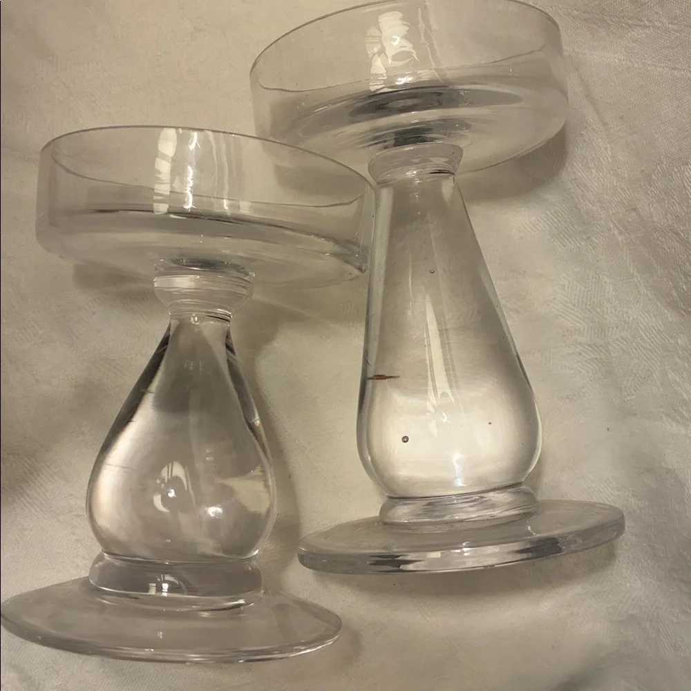 Elegant HEAVY Pillar Candle Holders W/Bulbous Clear Center Stem FAT Stable Base